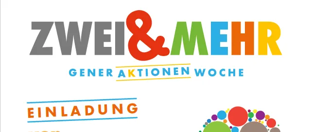 Plakat für die Generationen-Aktionswoche vom 28. September bis 4. Oktober 2026 mit einem farbenfrohen, vernetzten Kreisdesign, das Einheit und Aktion symbolisiert.