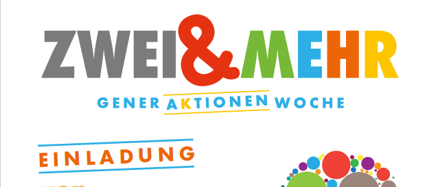 Plakat für die Generationen-Aktionswoche vom 28. September bis 4. Oktober 2026 mit einem farbenfrohen, vernetzten Kreisdesign, das Einheit und Aktion symbolisiert.
