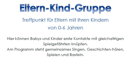 A flyer for a parent-child group in Heiligenkreuz, offering a free meeting point for parents with children aged 0-6. Activities include singing, storytelling, playing, and crafting. The flyer includes contact information and dates for the autumn 2026 sessions.