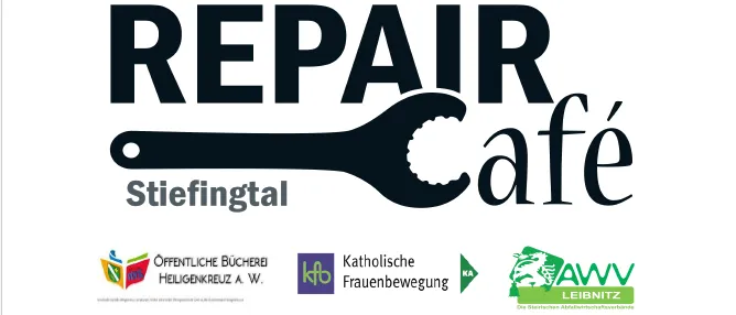 Plakat für eine Reparatur-Café-Veranstaltung in Heiligenkreuz am Waasen, Österreich. Geplant für Samstag, den 26. September 2026, von 09:00 bis 13:00 Uhr. Mit Kleidertauschmarkt.