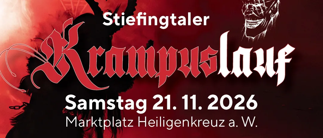 Plakat für die Krampuslauf-Veranstaltung am 21. November 2026 mit einem Krampus-Motiv und Veranstaltungsdetails.