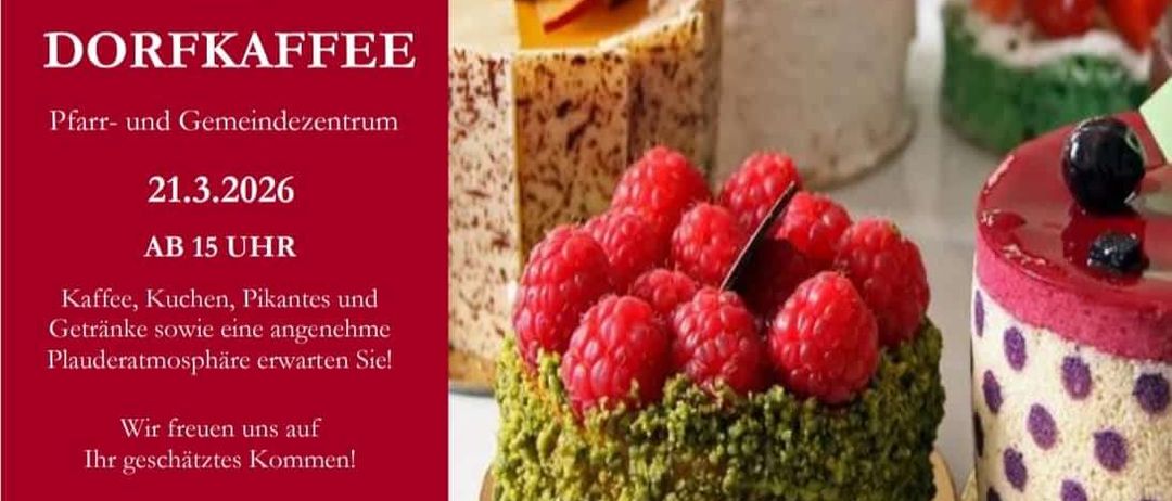 Einladung zum Frühjahrskaffee im Gemeindezentrum am 21.3.2026 ab 15 Uhr. Kuchen, Pikanter und eine angenehme Atmosphäre erwarten Sie!