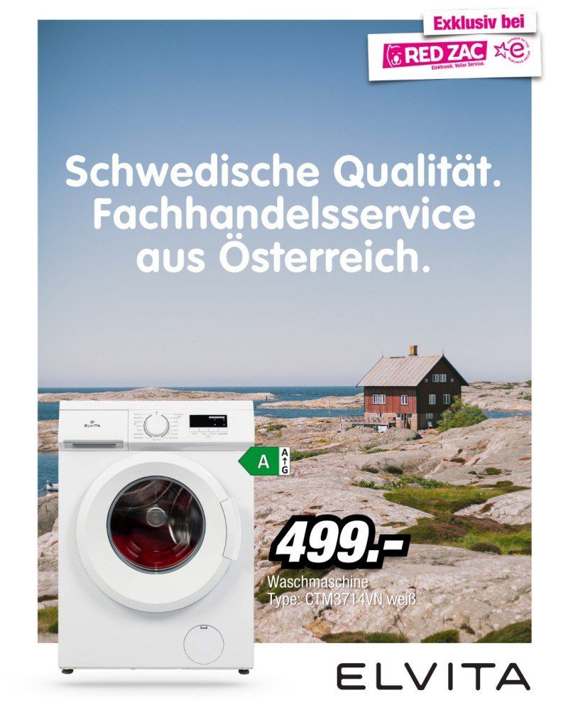 A Swedish quality washing machine, type CTM3714VN white, priced at 499 euros. Expert service from Austria.