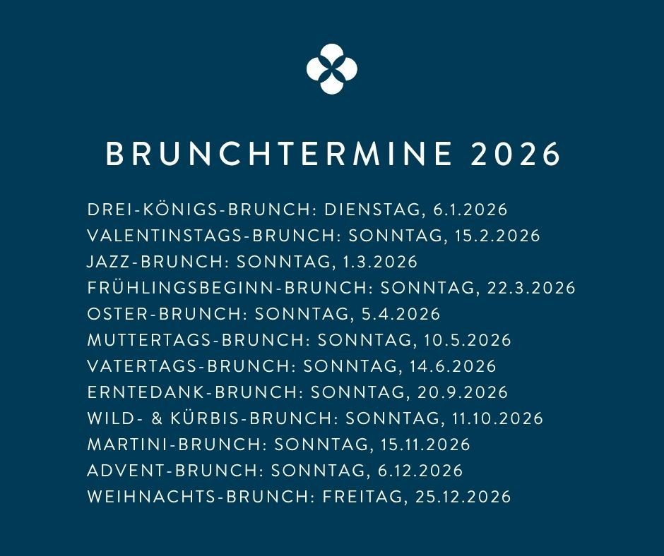 The image lists various brunch events for 2026, including Three Kings Brunch, Valentine's Day Brunch, and others. Each brunch is scheduled for a specific Sunday or Friday.