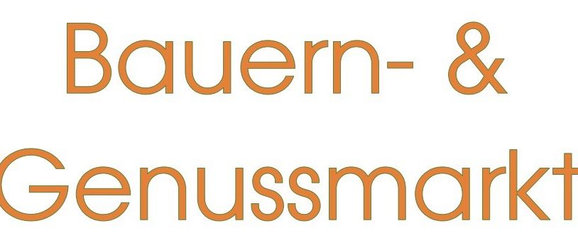 Ein Logo für eine Marke namens 'Bauern & Genussmark' auf weißem Hintergrund mit orangefarbenem Text.