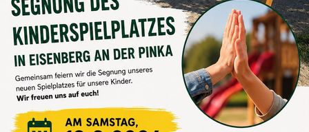 Poster for the blessing of a new children's playground in Eisenberg an der Pinka, scheduled for Saturday, September 19, 2026. The event includes a holy mass and the blessing of the playground.