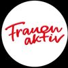 Ein weißer Kreis mit einem fetten roten Text, der 'Frauen aktiv' in schräger Schrift schreibt.