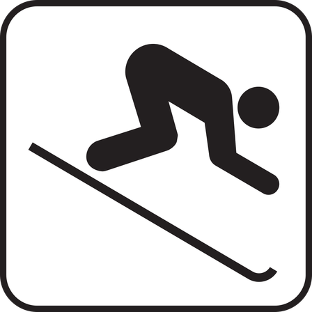 Ein Symbol eines Skifahrers, der mit einem Stock in der Hand den Hang hinuntergleitet.