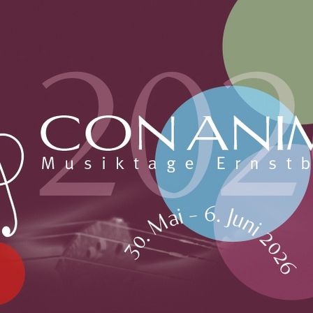 Poster für CONANIMA Musikevent in Ernstbrunn, vom 30. Mai bis 6. Juni 2026, mit einer Silhouette einer Figur mit einem Seil und einem Gebäude.