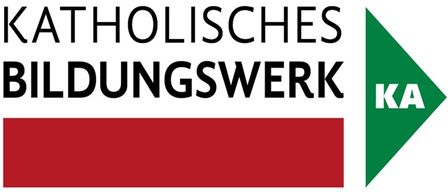 Logo für das Katholische Bildungswerk. Es enthält die Worte 'KATHOLISCHES BILDUNGSWERK' in schwarz und ein rotes und grünes Dreieck mit 'KA' darauf.