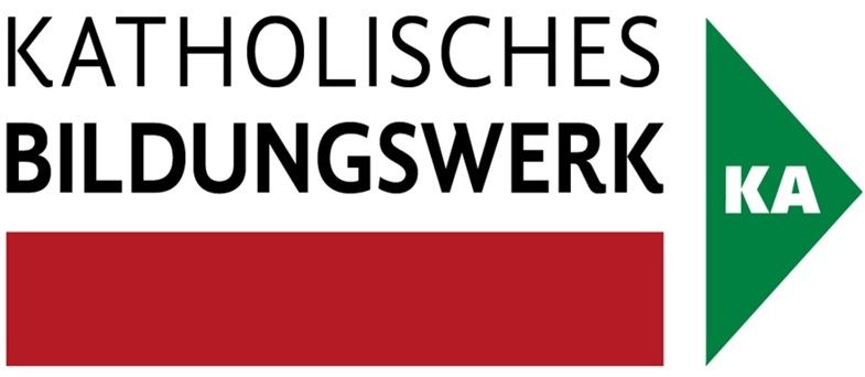 Logo für das Katholische Bildungswerk. Es enthält die Worte 'KATHOLISCHES BILDUNGSWERK' in schwarz und ein rotes und grünes Dreieck mit 'KA' darauf.