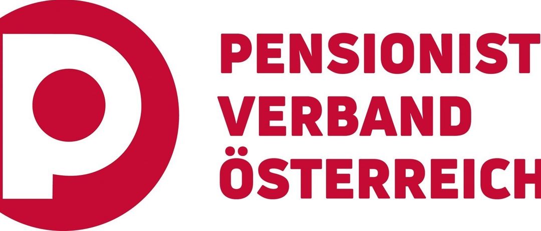 Das Logo für Pension Verband Österreich ist auf weißem Hintergrund abgebildet. Es enthält roten Text mit einem roten Kreis auf der linken Seite.