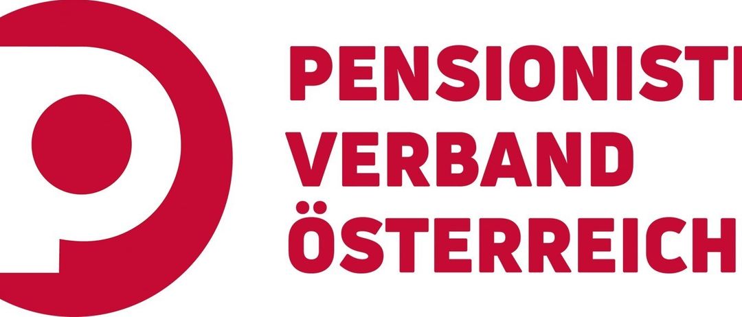 Das rote Logo für Pension Verband Österreich, mit dem Wort Pension in rotem Text über Verband Osterreich in kleinerem rotem Text.