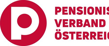 Das Bild zeigt ein rotes kreisförmiges Logo mit dem Text 'PENSION VERBAND OSTERR'. Das Design ist schlicht und zentriert.