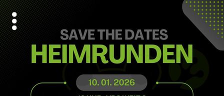 Ein Poster bewirbt drei Heimspiele eines Sportteams. Das erste Spiel ist am 10. Januar 2026 um 16:00 gegen VBC Weiz 2. Das zweite Spiel ist am selben Tag um 18:00 gegen GSV St. Radegund. Das dritte Spiel ist am 31. Januar 2026 um 18:00 gegen HIB Volley 4.