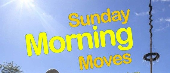 A man runs in a town square during Sunday Morning Moves, a fitness event featuring Peter Schultz, free of charge.