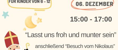 Ein Plakat für die 'Buki-Runde' für Kinder von 6-12 Jahren. Das Event findet am 6. Dezember von 15:00 bis 17:00 Uhr statt. Der Nikolaus wird um 16:30 Uhr zu Besuch kommen. Ort: SEELsorgeRAUM, Kirchplatz 2, Trofaiach. Nächstes Event: 17. Jänner 2026.
