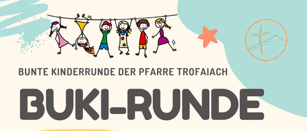 Plakat für 'Buki-Runde' für Kinder von 6-12 Jahren, am 17. Jänner 2026 von 15-17 Uhr im SEELsorgerAUM, Kirchplatz 2, Trofaiach. Illustration von Kindern mit einem Recycling-Behälter.