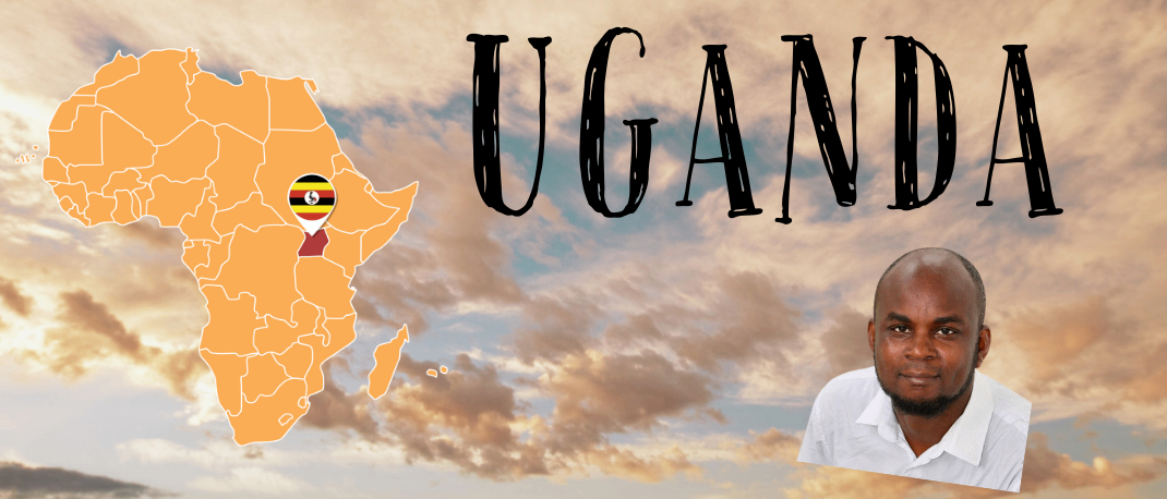 Plakat zeigt Kaplan Sande und seine Heimat Uganda, mit einer hervorgehobenen Karte von Uganda. Veranstaltungsankündigung für Freitag, 13. März 2026, um 17:00 Uhr im SEELsorgerAUM Trofaiach.