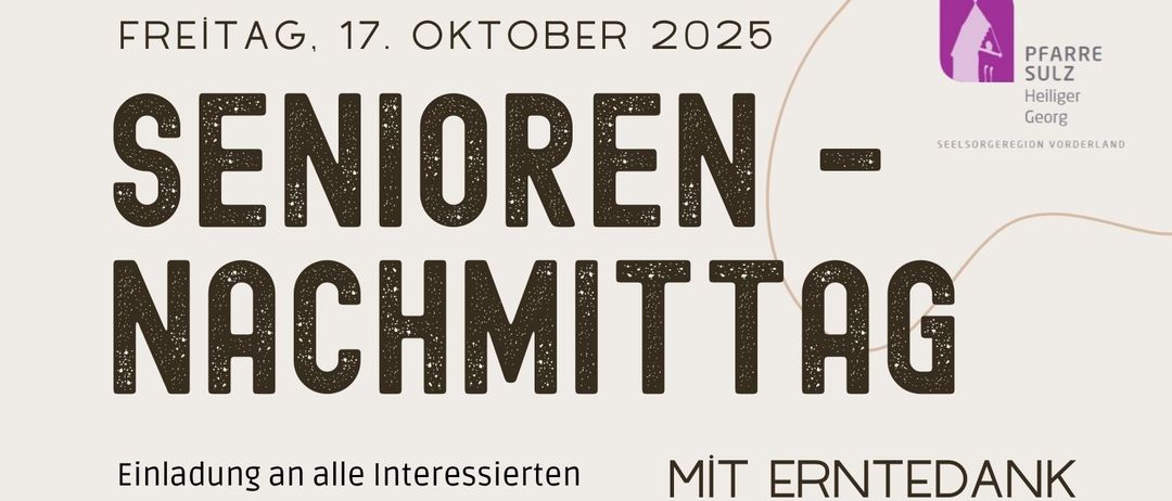 Einladung an alle Interessierten Senioren aus Sulz, Muntlix und Viktorsberg, Jahrgang 1960 und älter. Beginn um 14:30 Uhr im Foyer der Volksschule Sulz. Anmeldung erforderlich.