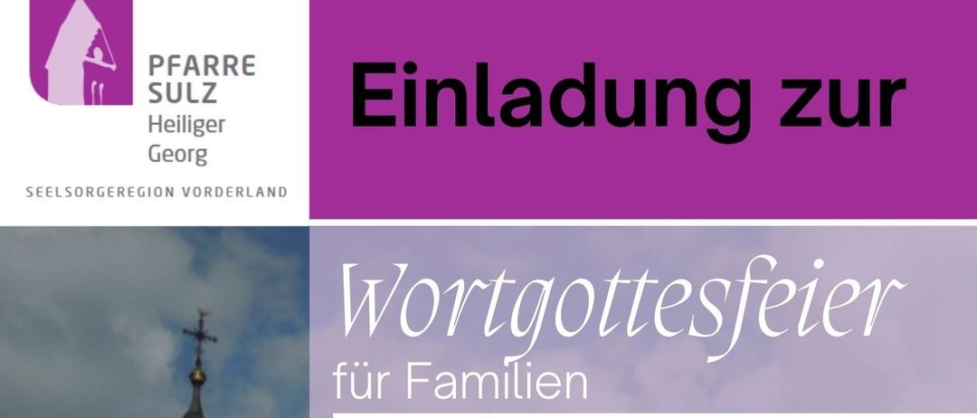 Plakat für die Palmsonntagfeier in der Pfarrkirche St. Georg, Sulz. Datum: 29. März 2026. Bei gutem Wetter: Treffpunkt an der Schule um 10:00 Uhr, Palmprozession auf dem Schulgelände und anschließende Prozession zur Kirche. Bei schlechtem Wetter: Gottesdienst in der Kirche. Leitung: Andrea Mathis.