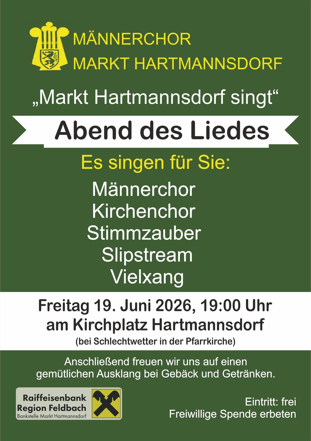 Ein Abend des Liedes. Mark Hartmannsdorff singt. Freitag, 19. Juni 2026, 19:00 Uhr am Kirchplatz Hartmannsdorff.