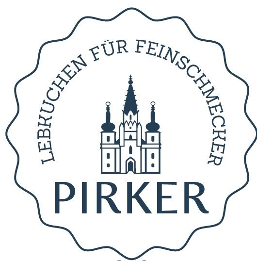 The logo for Pirker, featuring a stylized castle with three towers and the text 'Lebensmittel für Feinschmecker' around it.
