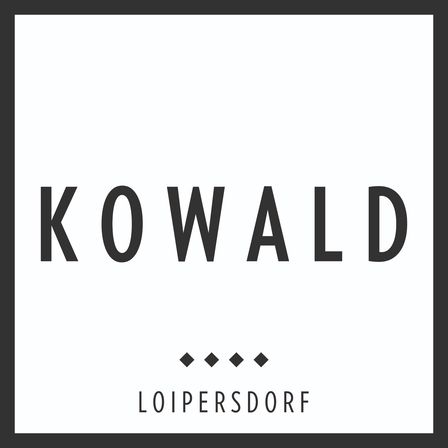 Ein schwarz-weißes Bild zeigt den Wort 'KOWALD' in großen, fetten Buchstaben über drei kleinen Diamantformen und dem Ort 'LOIPERSDORF'.
