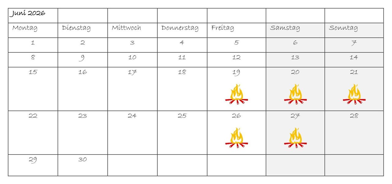 Eine Kalendertabelle zeigt Daten von Mittwoch bis Sonntag, wobei die erste Reihe 3, 4, 5 und 6 zeigt. Die zweite Reihe enthält 10, 11, 12 und 13. Die dritte Reihe zeigt 17, 18, 19 und 20. Die vierte Reihe enthält 24, 25, 26 und 27.