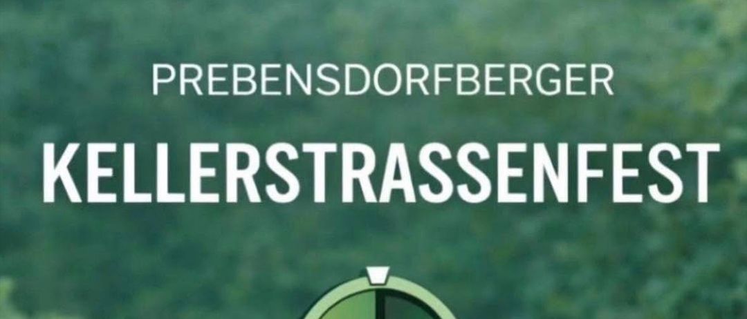 Plakat für das Prebensdorfberger Kellerstrassenfest. Geplant für den 24. Mai 2026, am Pfingstsonntag, ab 11 Uhr.