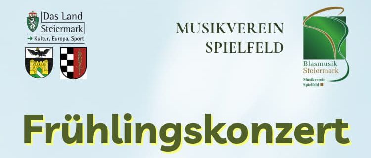 Plakat für ein Frühlingskonzert des Musikvereins Spielfeld und der Franz-Koringer-Musikschule am 18. April 2026 um 19 Uhr in Spielfeld.
