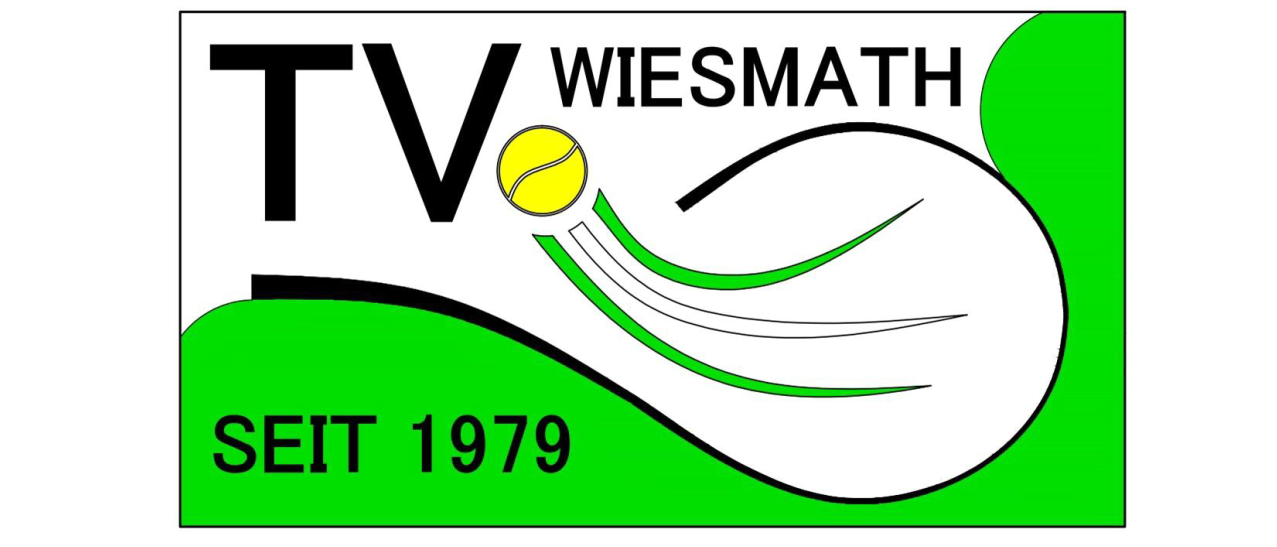 Logo für TV Wiesmath, zeigt einen Tennisball und Schläger in Grün und Weiß mit den Texten 'TV WIESMATH' und 'SEIT 1979'.
