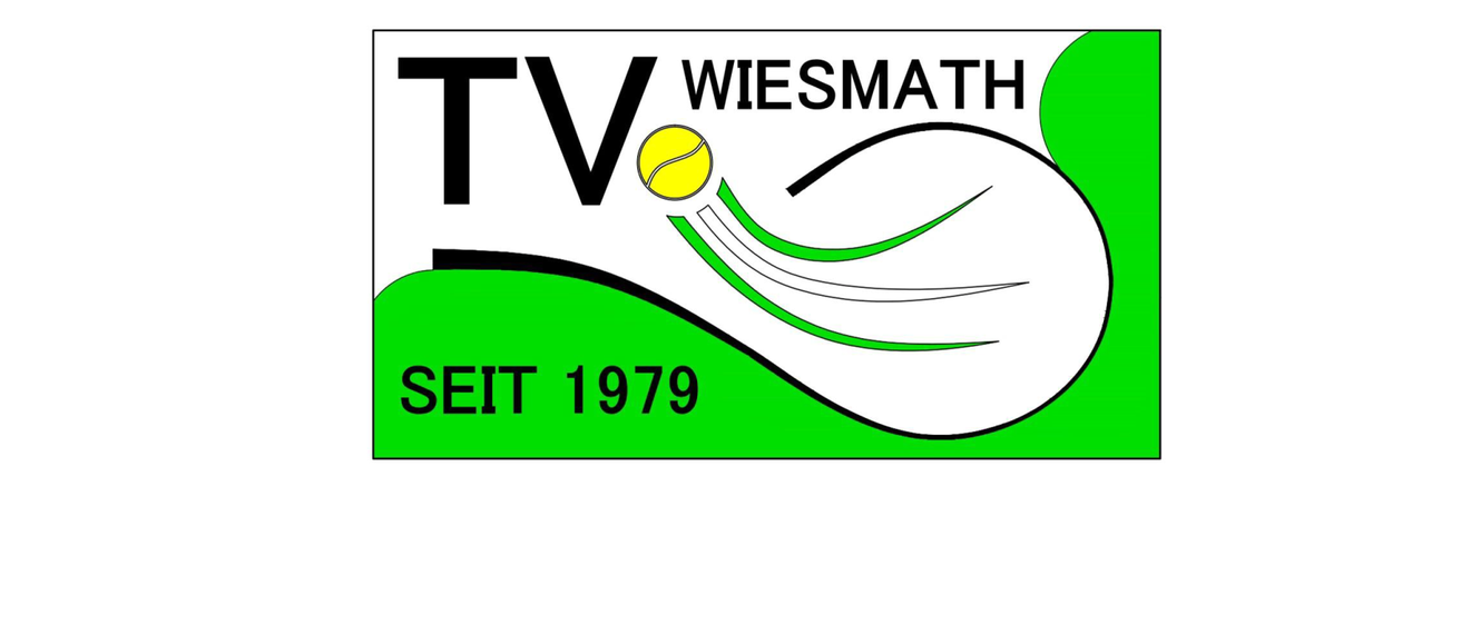 Das Logo für TV Wiesmath zeigt einen Tennisball in Bewegung, stilisiert in Grün und Schwarz, mit dem Text 'SEiT 1979' darunter.