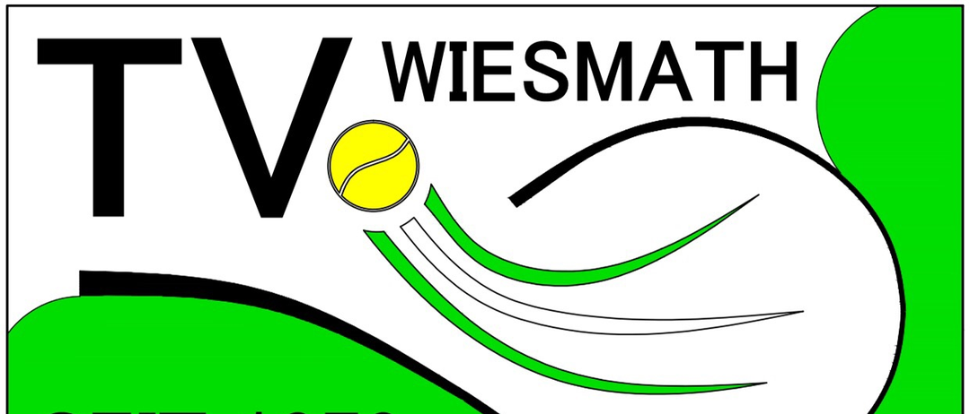 Ein Logo für V Wiesmath mit einem Tennisball und grünen Wellen, datiert 1979.