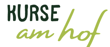 Black background with green text reading 'Kurse am hof' in cursive font. 'Kurse' is in capital letters. The text 'am hof' is slanted.