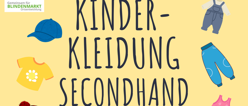 Plakat für einen Pop-up-Laden von Julia Panstlings für Second-Hand-Kinderkleidung. Termine sind der 7. Oktober 18:30-20:30, 8. Oktober 8-12 Uhr, 2. Dezember 18:30-20:30 und 3. Dezember 8-12 Uhr. Ort: Pfarrsaal Blindenmarkt.