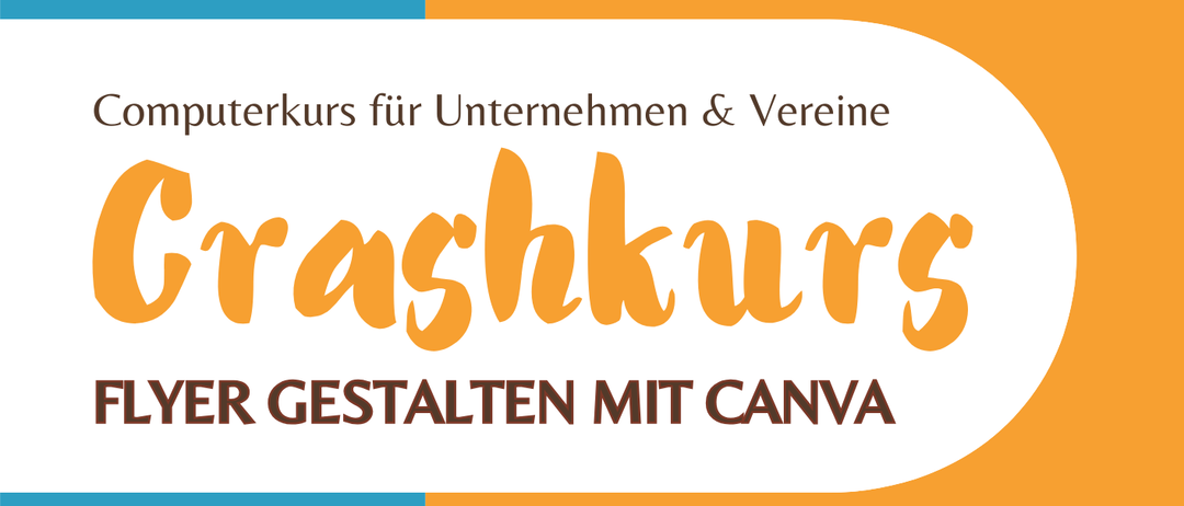 Einladung zu einem Workshop über Flyer-Gestaltung mit Canva. Er findet am 26. März 2026 von 19:00 bis 20:30 im Gasthaus zum Schwarzen Adler statt. Kostenlos, Laptop erforderlich. Gehostet von Wirtschaftsrunde mit Martina Gaind.