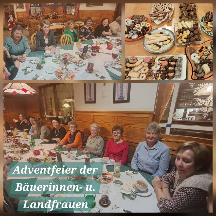 Eine Collage von Frauen, die ein festliches Mahl mit verschiedenen Speisen und Getränken auf dem Tisch feiern. Die Umgebung umfasst ein Esszimmer mit Holzwänden und Dekorationen.