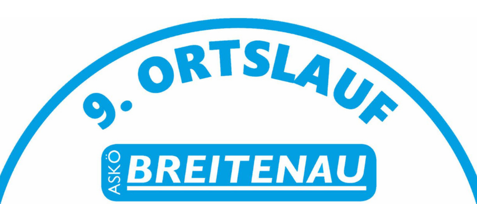 Rundes Logo für den Breitenau-Lauf am 21. Juni 2026 mit drei blauen Läufern und der Aufschrift '9. Ortslauf'.
