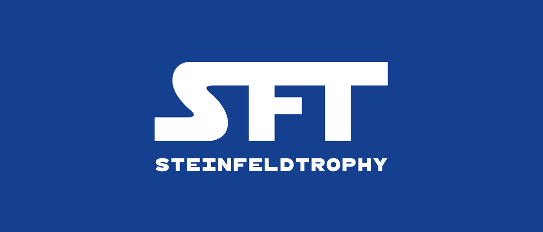 Das Steinfeld Trophy Logo zeigt ein stilisiertes 'SFT' in Weiß auf blauem Hintergrund, darunter steht 'STEINFELDTROPHY' in Weiß.