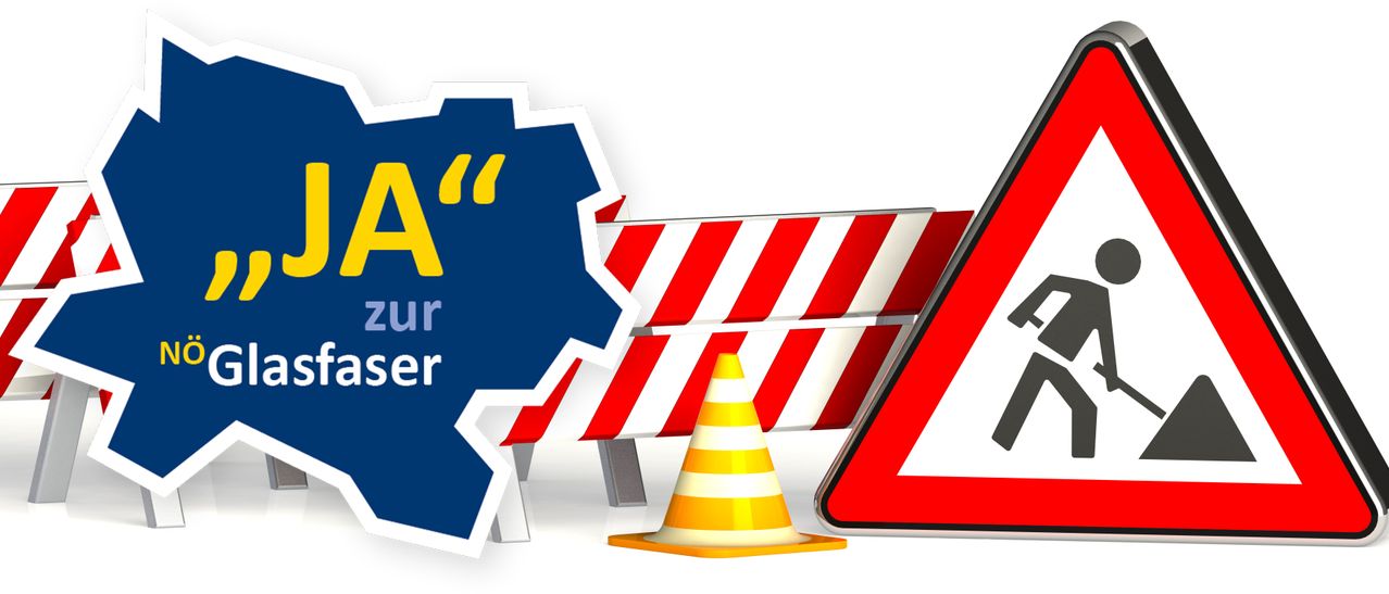 Eine blaue Karte mit dem Wort 'unser' ausgeschnitten, begleitet von einer rot-weißen Sperre und einem gelben Verkehrskegel. Das Wort 'A' ist auf der Karte.