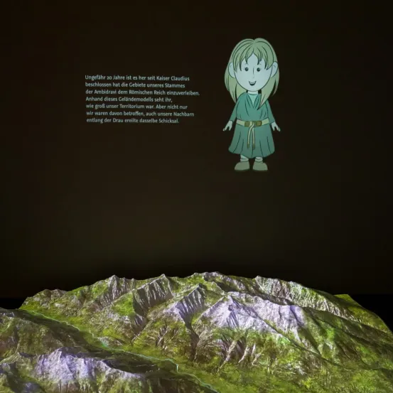 Eine Illustration zeigt eine historische Karte des Territoriums des Römischen Reiches mit einer Zeichentrickfigur daneben. Der Text weist darauf hin, dass das Territorium des Reiches im Laufe der Zeit verloren gegangen ist.