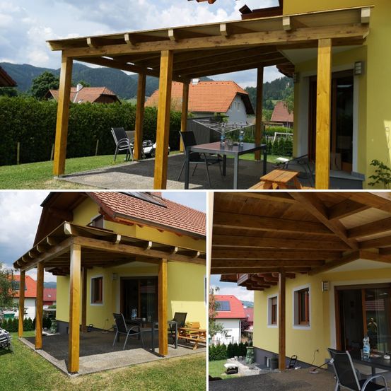 Bild enthält, House, Housing, Porch, Patio, Pergola, Chair, Person, Interior Design, Car, Wood