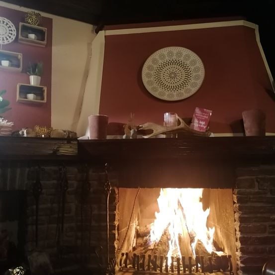 Bild enthält, Fireplace, Indoors, Hearth, Building, Furniture, Living Room, Room, Interior Design, Plant, Fire