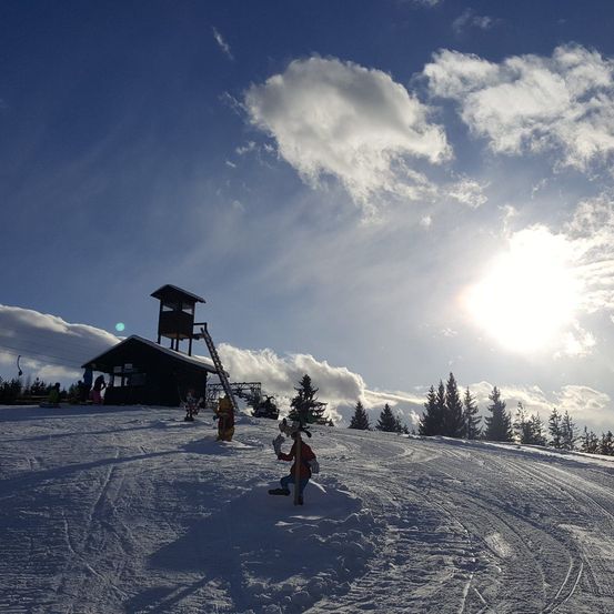 Bild enthält, Nature, Outdoors, Sky, Tree, Slope, Piste, Vegetation, Person, Sun, Landscape