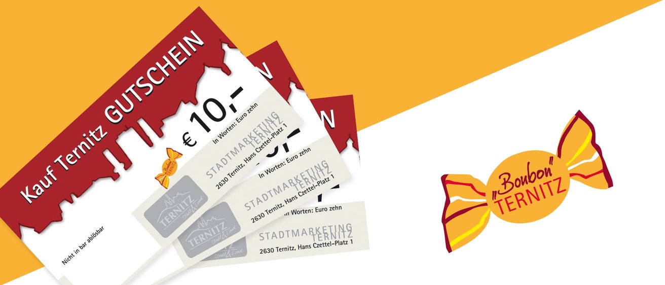 Ein Stapel weißer Visitenkarten mit roter Textüberlagerung. Adresse lautet '2630 Ternitz, Hans Czettel-Platz 1'. Der Preis von 10 Euro ist sichtbar.