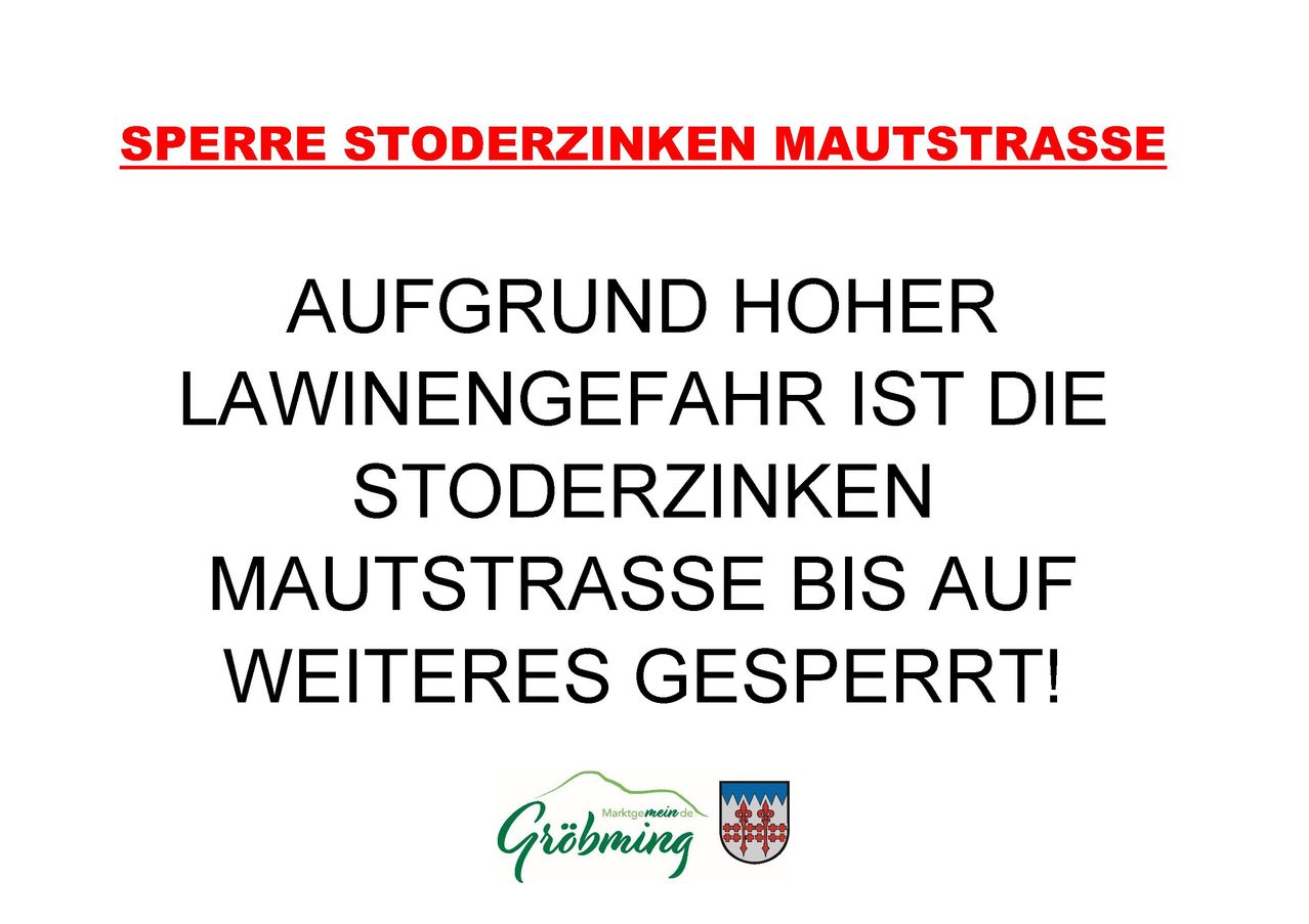 Aufgrund hoher Lawinengefahr ist die Stoderzinken Mautstrasse bis auf weiteres gesperrt!