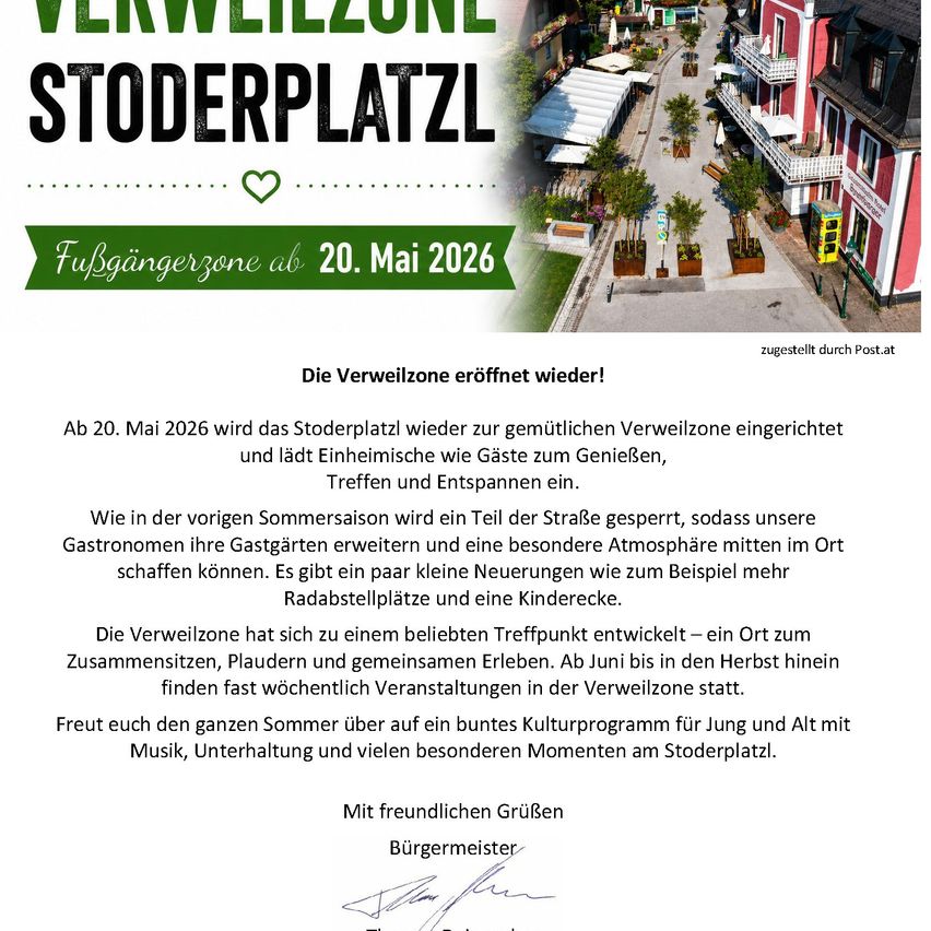 Der Stoderplatz wird am 20. Mai 2026 als Freizeitzone eröffnet und lädt Besucher zum Genießen, Treffen und Erkunden ein. Straßenabschnitte werden gesperrt, sodass Restaurants ihre Außenbewirtung erweitern können. Freuen Sie sich auf einen Sommer voller Veranstaltungen in der Freizeitzone.