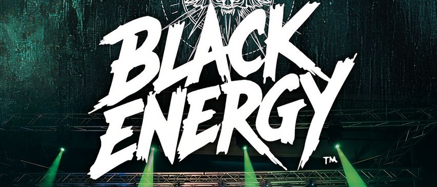 Black Energy Band auftritt auf der Bühne mit grünem Licht, Trommeln und Lautsprechern. Veranstaltungsdatum: 10. April 2026, um 19:00 Uhr.