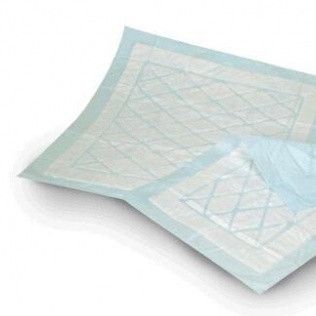 Zwei gefaltete blaue und weiße absorbierende Polster auf weißem Hintergrund, wahrscheinlich für medizinische oder persönliche Pflegezwecke.